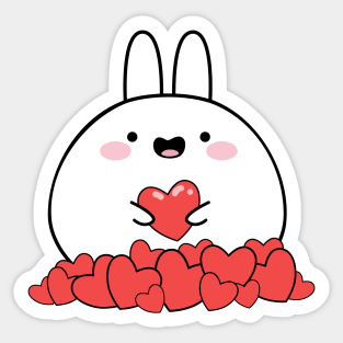 Happy rabbit with hearts, Cute white rabbit, Valentines day, Cute sticker, Kawaii rabbit Sticker